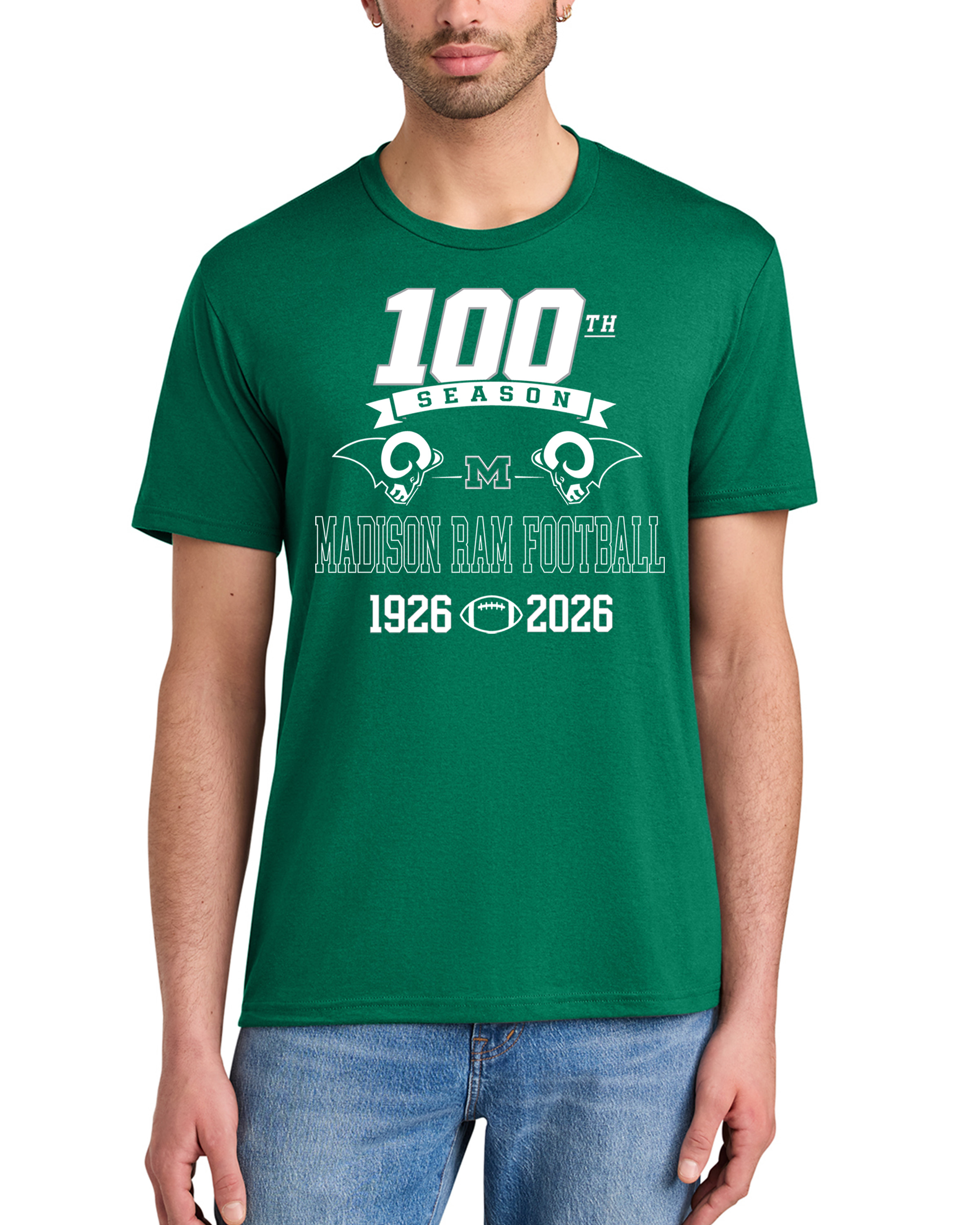 Madison Football 100th Year Soft Tri-Blend in "RAM TOUCHDOWN" Green Series!