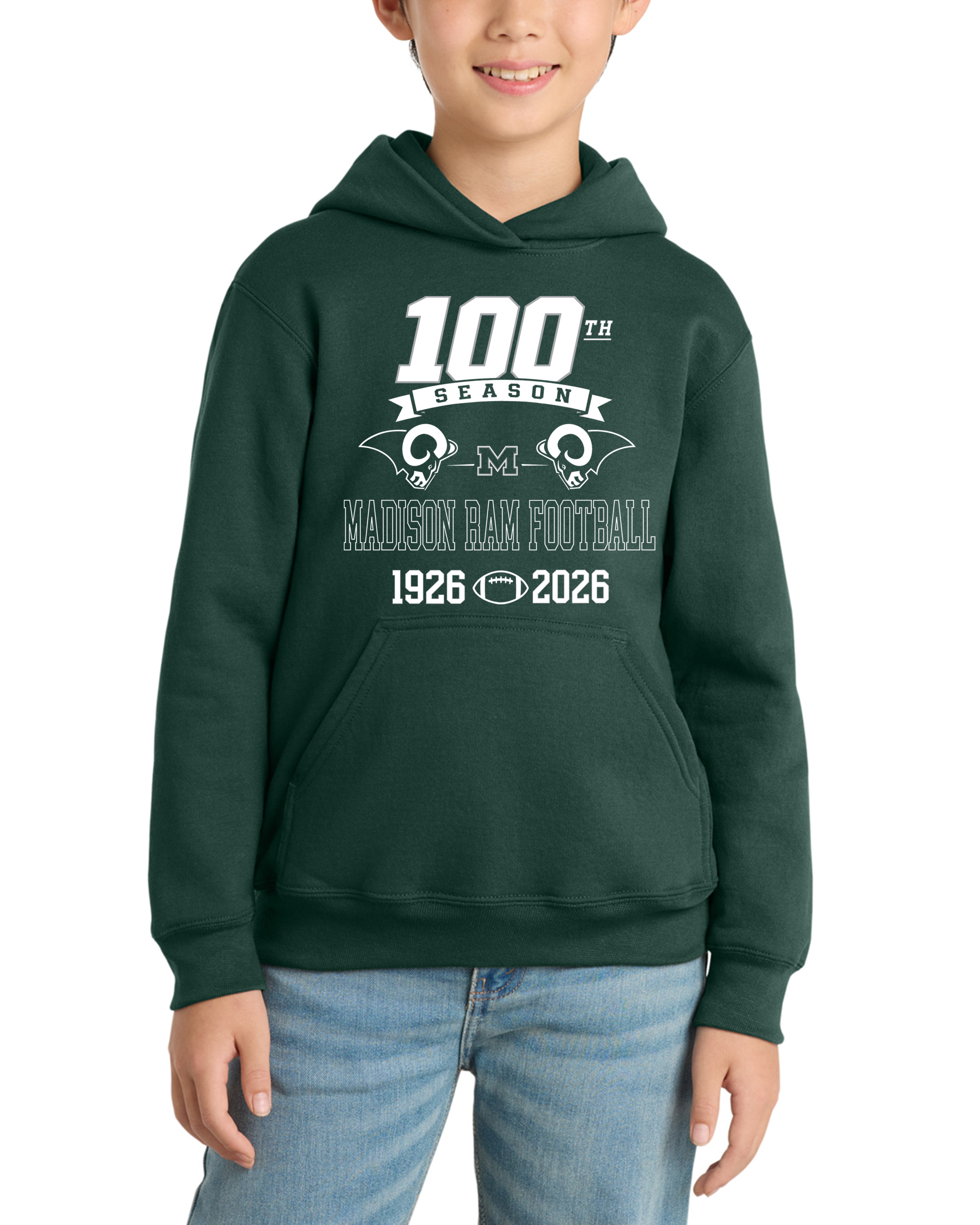 Madison Football 100th Year Essential Fleece Hoodie (adult & youth) - Image 2